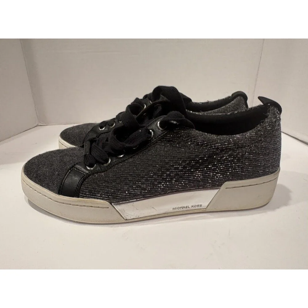 MICHAEL KORS Brenden 7.5 Gunmetal Grey Fabric Lace Up Trainer Sneakers MK